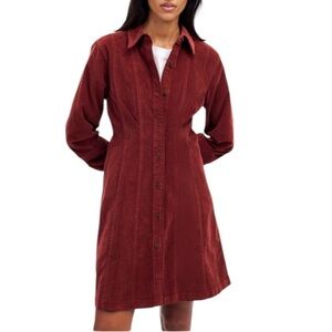NWT Madewell Corduroy Long Sleeve Seamed Mini Shirt Dress Cabernet Size 00
